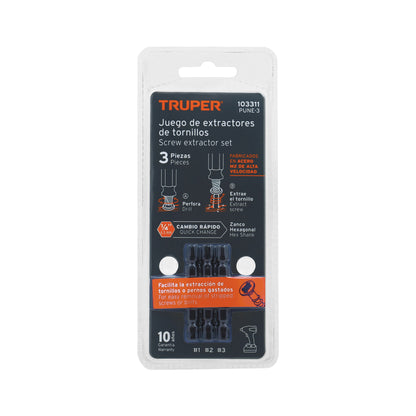 PUNTA EXTRACTORA DE TORNILLOS TRUPER JGO.3 PZAS # PUNE-3 (103311)