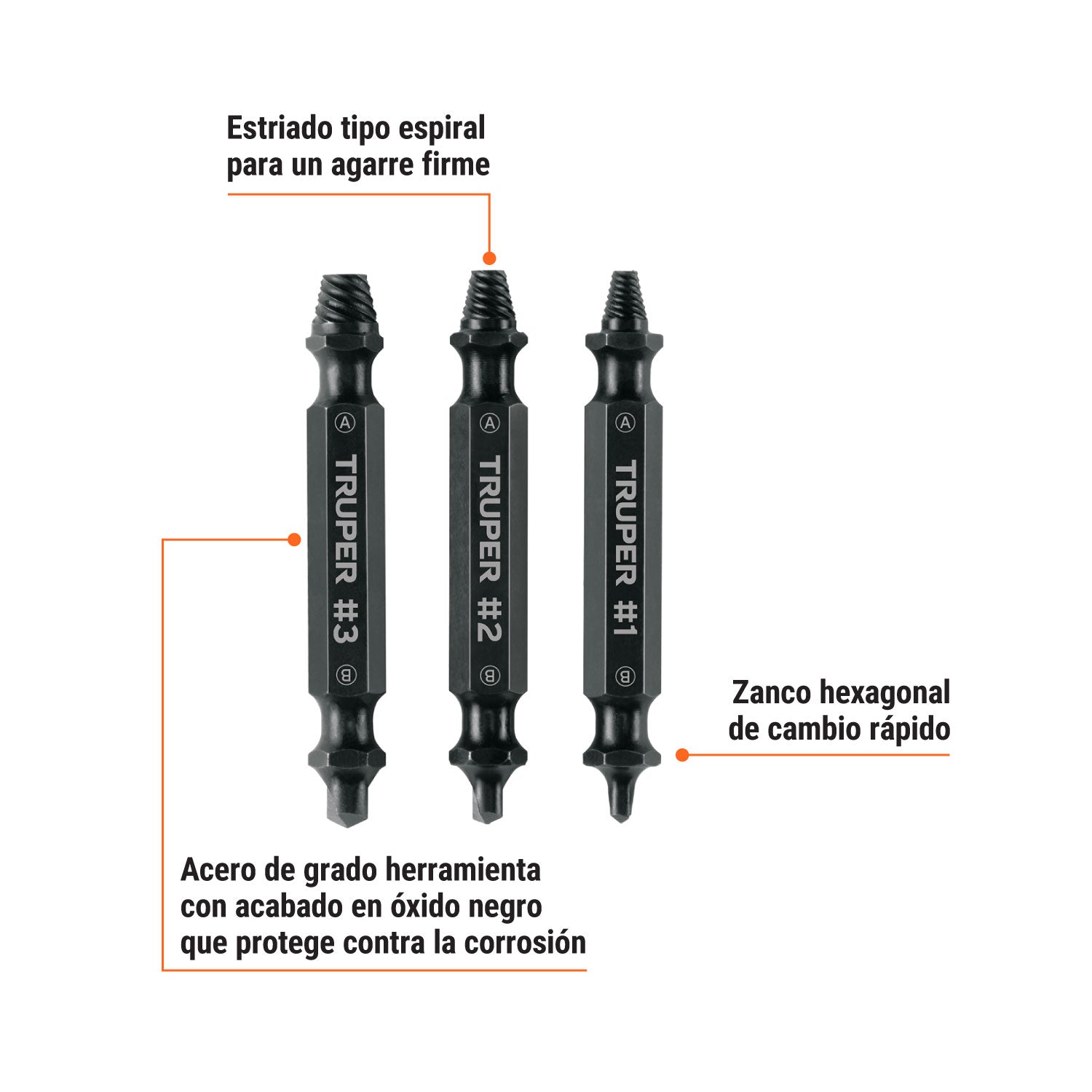 PUNTA EXTRACTORA DE TORNILLOS TRUPER JGO.3 PZAS # PUNE-3 (103311)