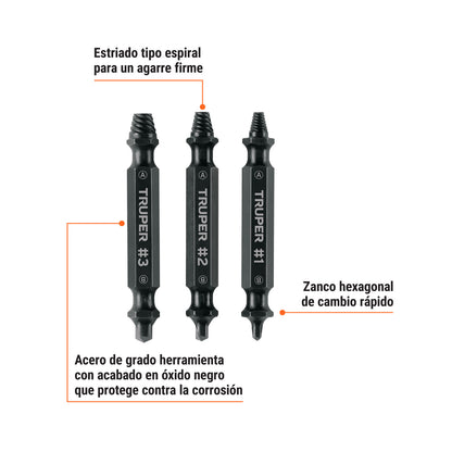PUNTA EXTRACTORA DE TORNILLOS TRUPER JGO.3 PZAS # PUNE-3 (103311)