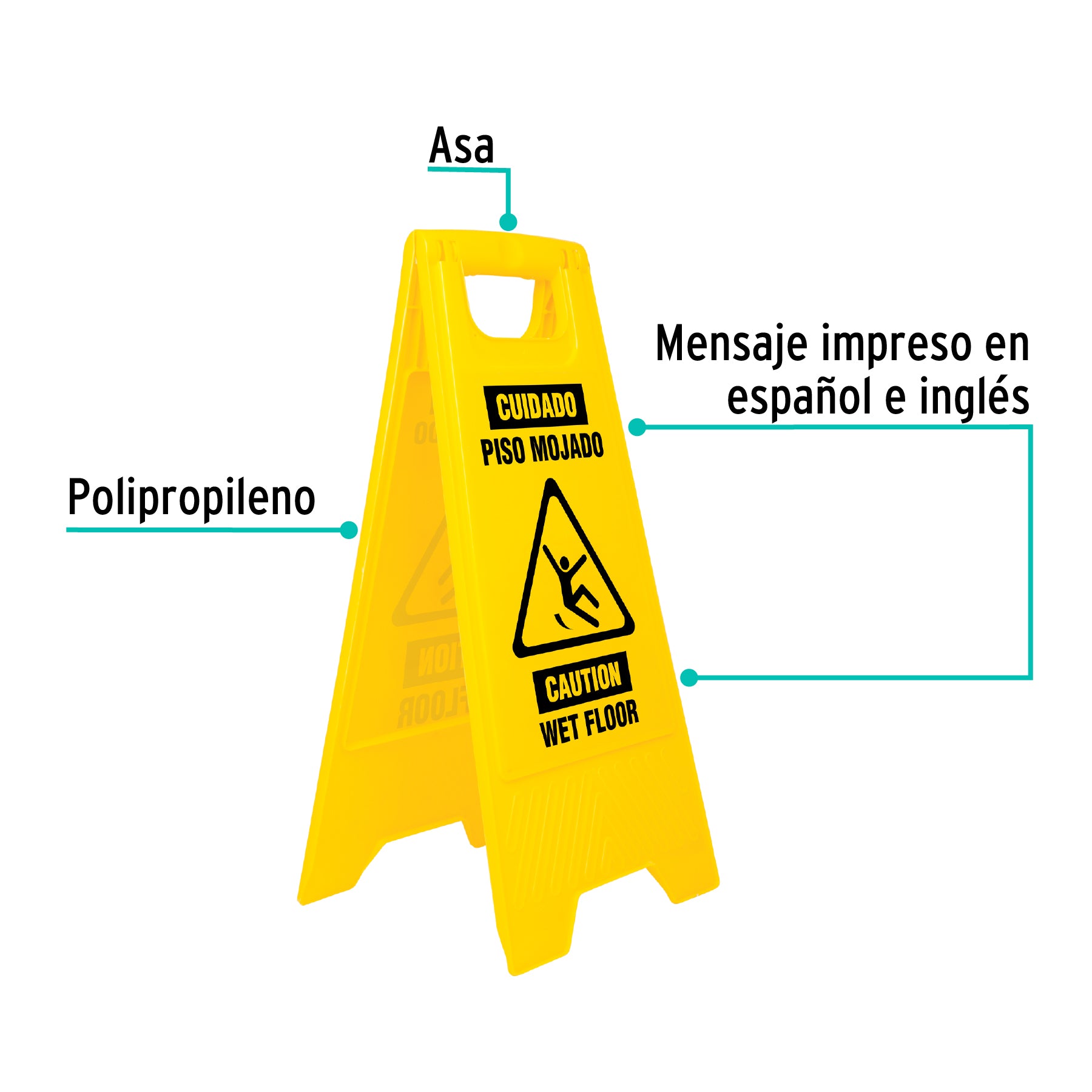 SEÑALETICA TRUPER PISO MOJADO PLEGABLE ALTURA 62 CM. # RESBA-60P (23020)