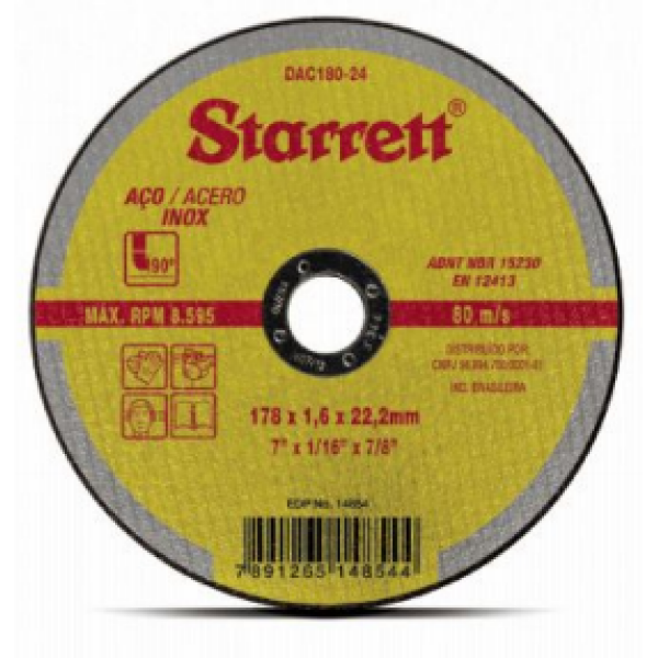 DISCO DE CORTE AC. CARBONO E INOXIDABLE 180 x 1,6 MM