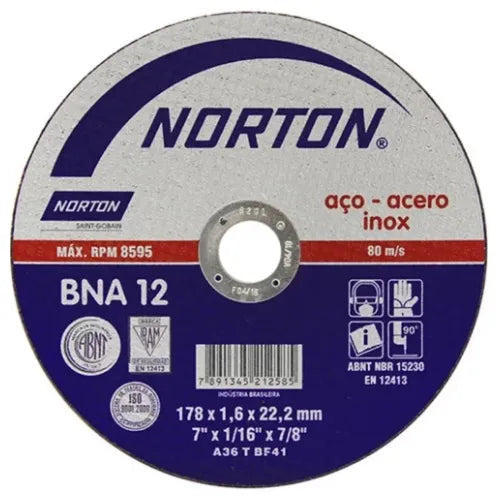 Disco corte 7" x 1.6 mm #bna-12 (6252832194) - NORTON