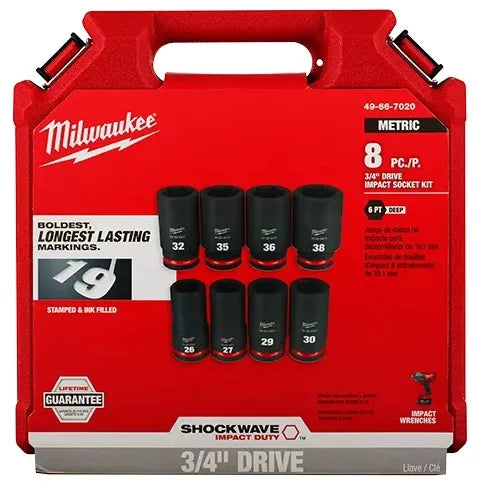 Jgo dados impacto largo 3/4"[] hexag. 8 piezas 26-38mm (MILWAUKEE0141) - MILWAUKEE
