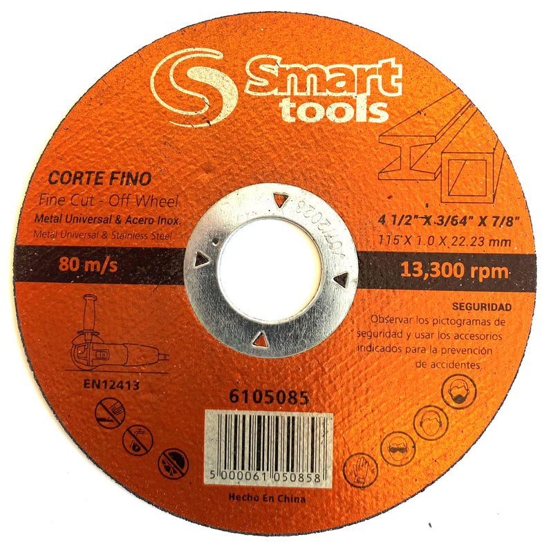 DISCO DE CORTE ACERO/INOX. 4.5X1MM. #A 60 R SUPRA - SMART TOOLS