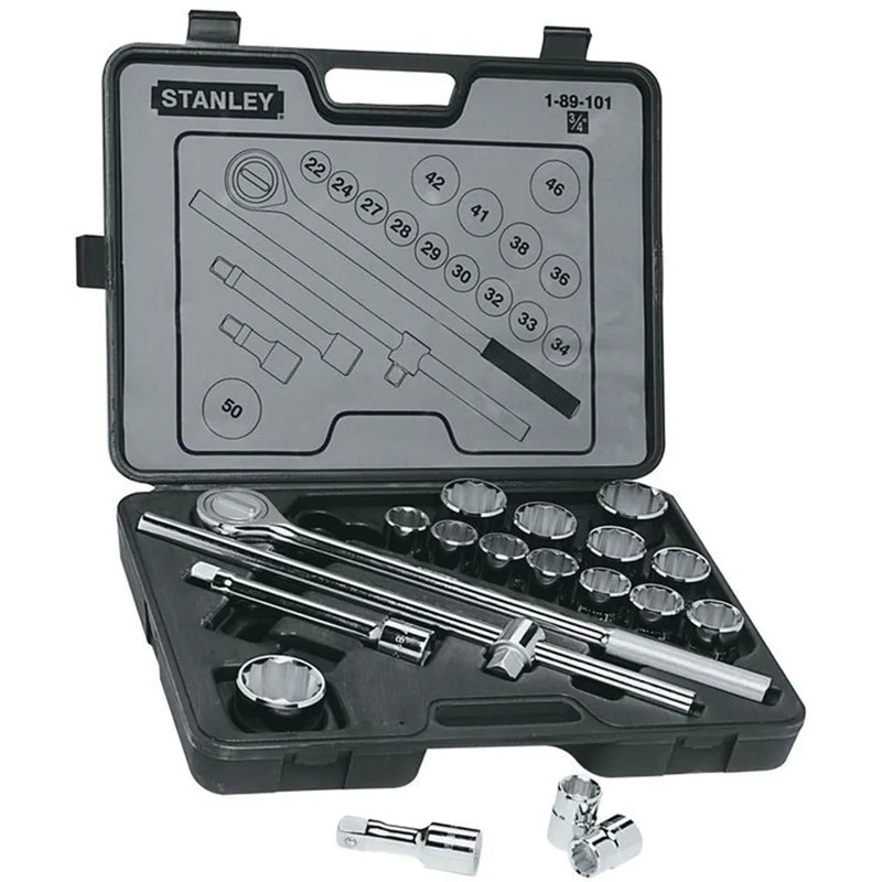 Jgo. dados 3/4 22-50 mm. 19 pzas. (89-101) - STANLEY