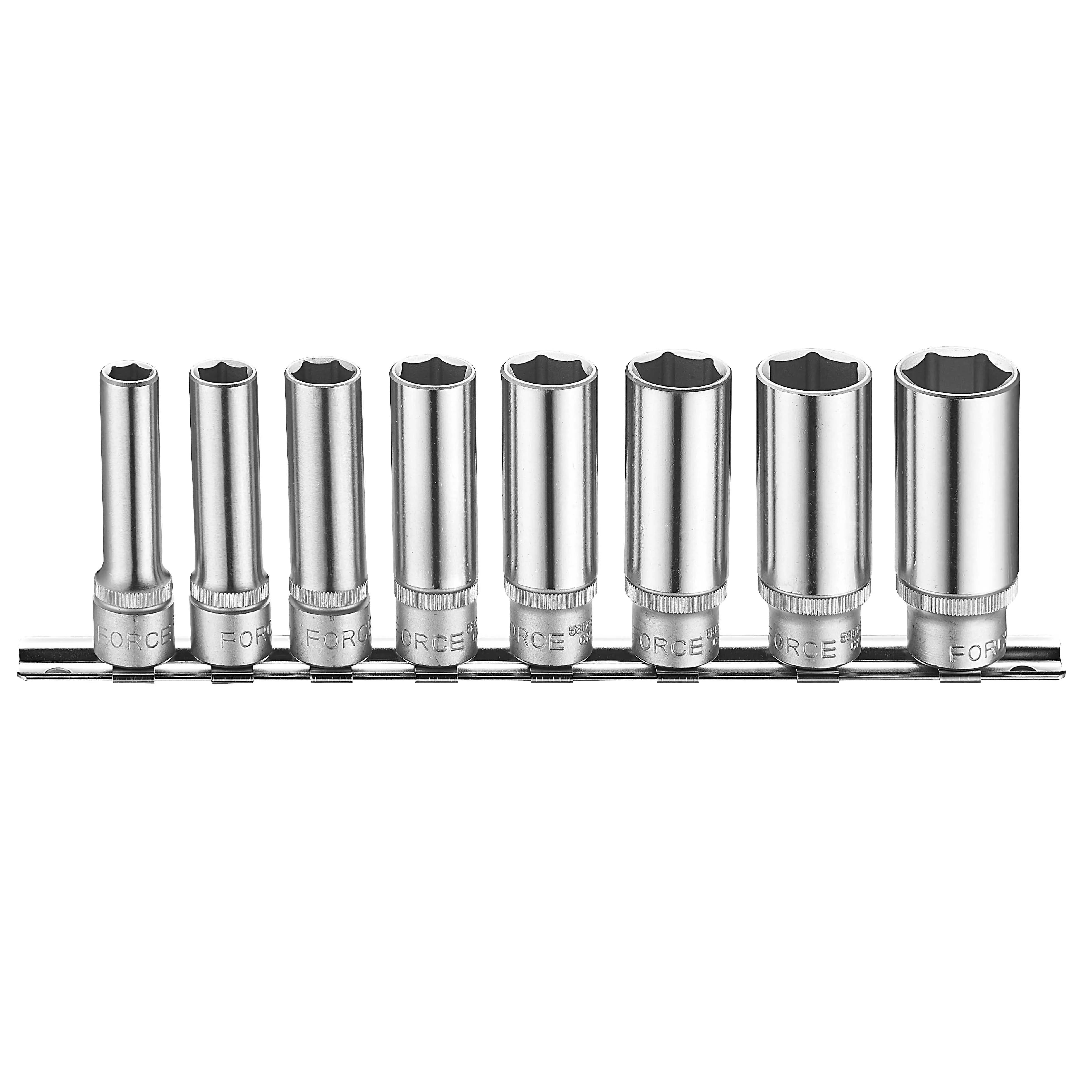 Jgo. dados []3/8" de 8-19 mm largos hex (3082) - FORCE