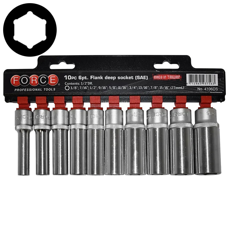 Jgo. dados []1/2" 3/8"-15/16" largo hex. (4106ds) - FORCE