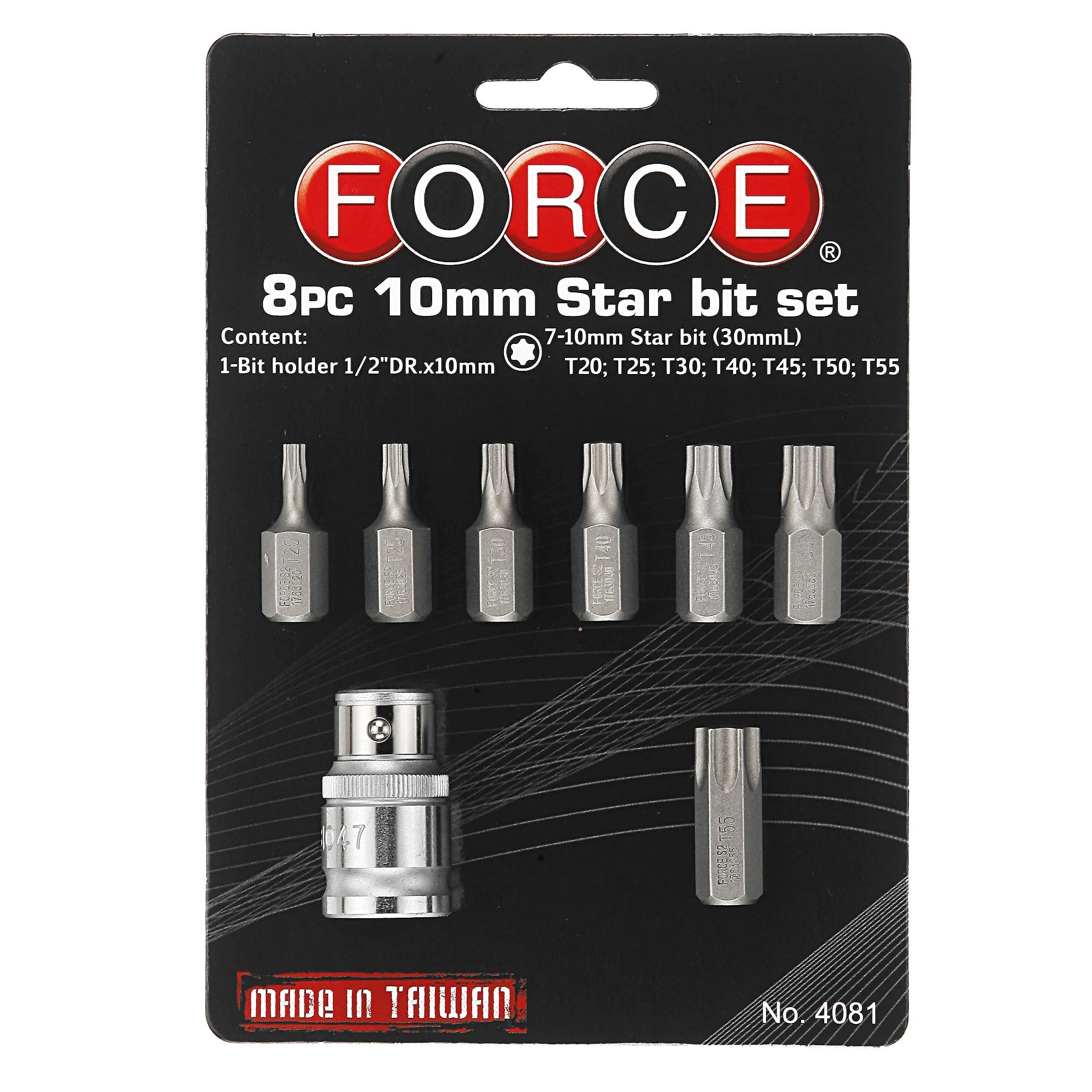 Jgo. puntas torx t20-t55 c/dado toma (4081) - FORCE
