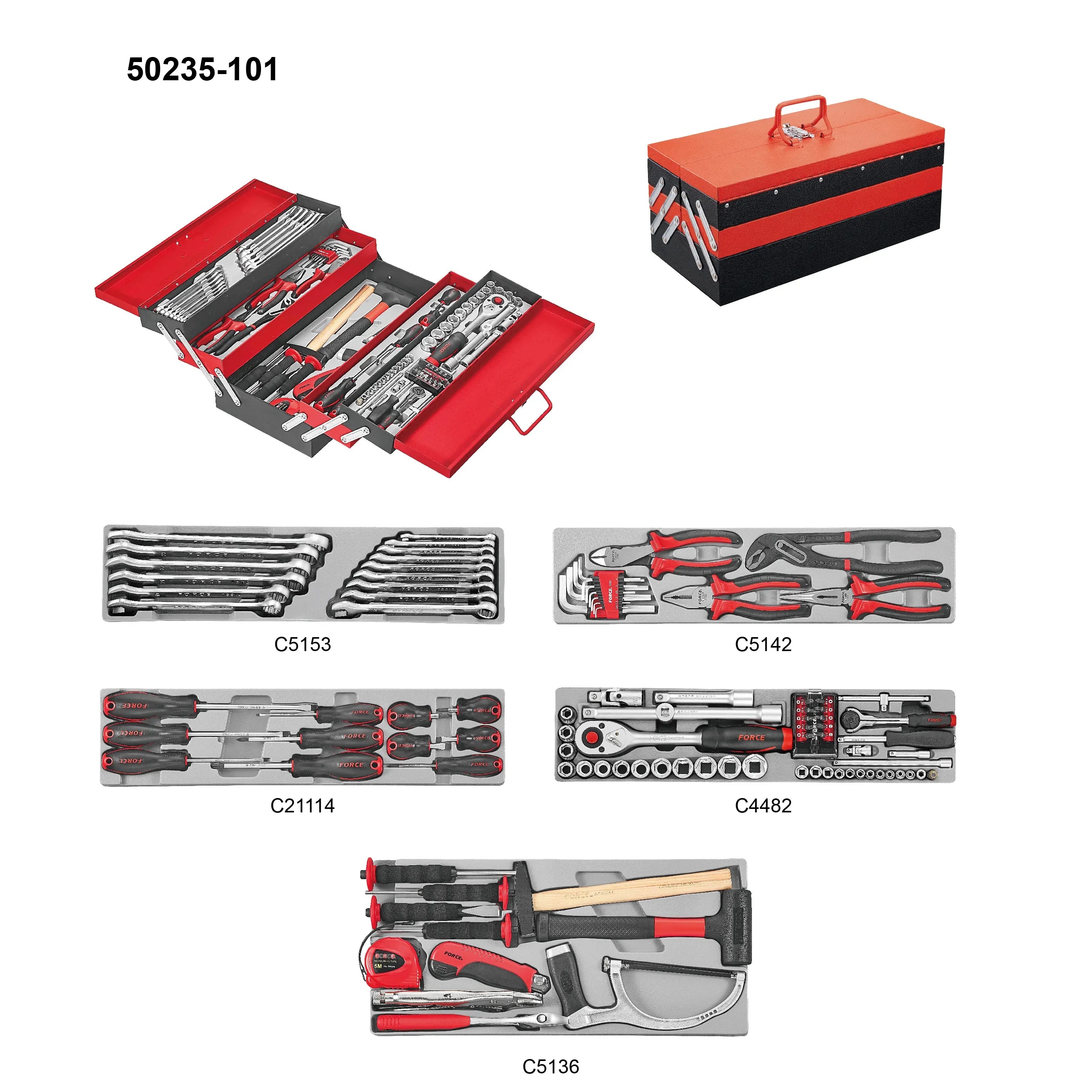 Caja de 4 bandejas, 101 herramientas (50235-101) - FORCE