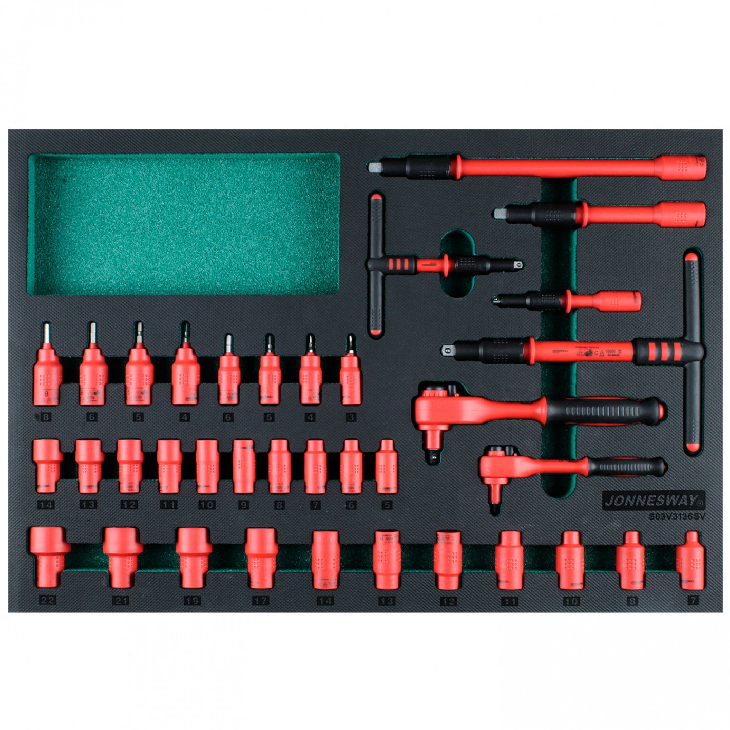 BANDEJA 36 DADOS AISLADOS 1/4"y 3/8"1000V S03V3136 (S03V3136) - JONNESWAY