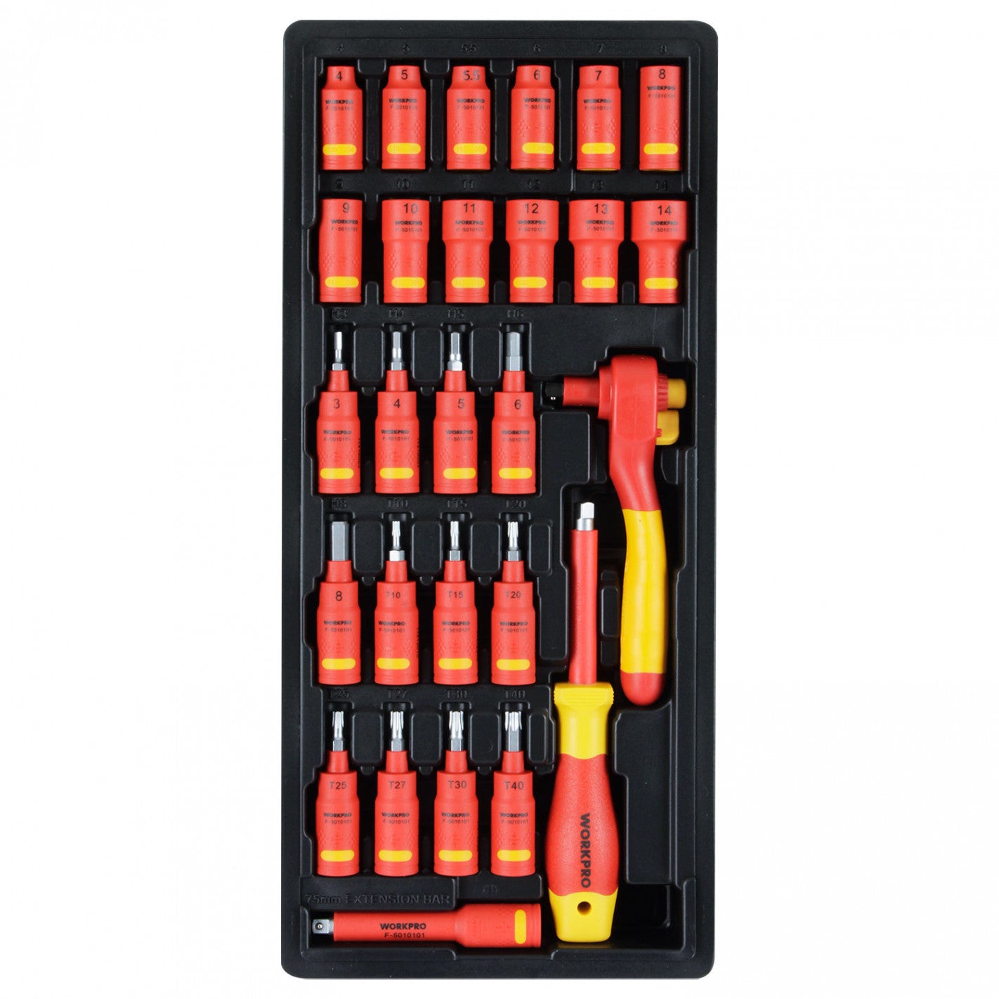 BANDEJA JUEGO DADOS DE 1/4" AISLADOS 27 PIEZAS (WD27) - WORKPRO
