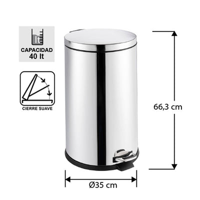 BASURERO ACERO INOXIDABLE CIERRE SUAVE 40 LTS SOIN