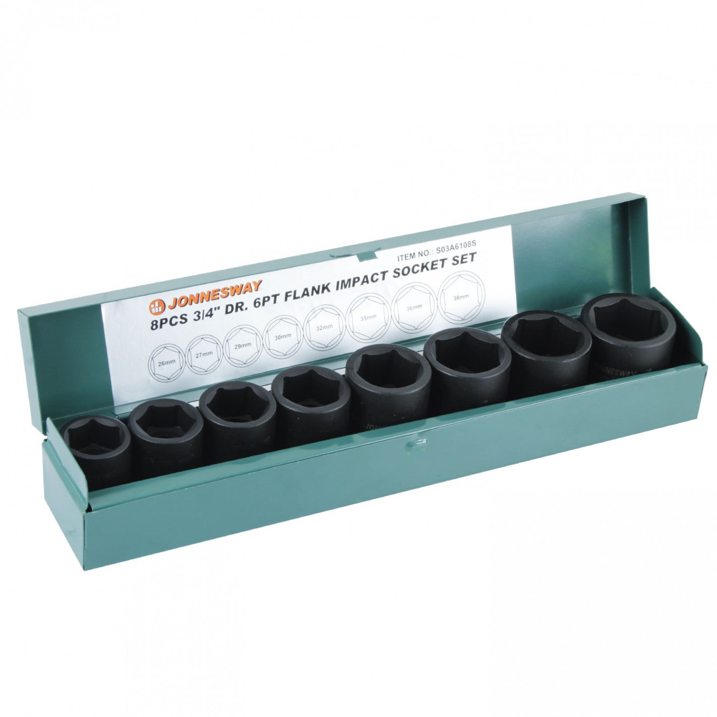 CAJA de DADOS de IMPACTO 3/4" 8 piezas (S03A6108) - JONNESWAY