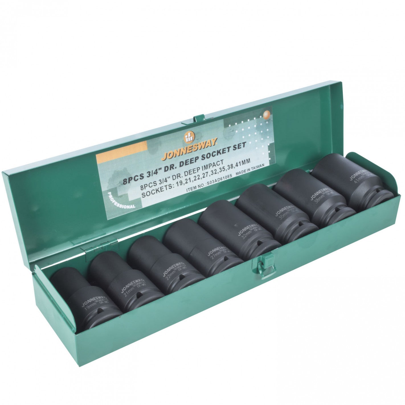 CAJA de DADOS LARGOS IMPACTO 3/4"  8 piezas S03AD6 (S03AD6) - JONNESWAY