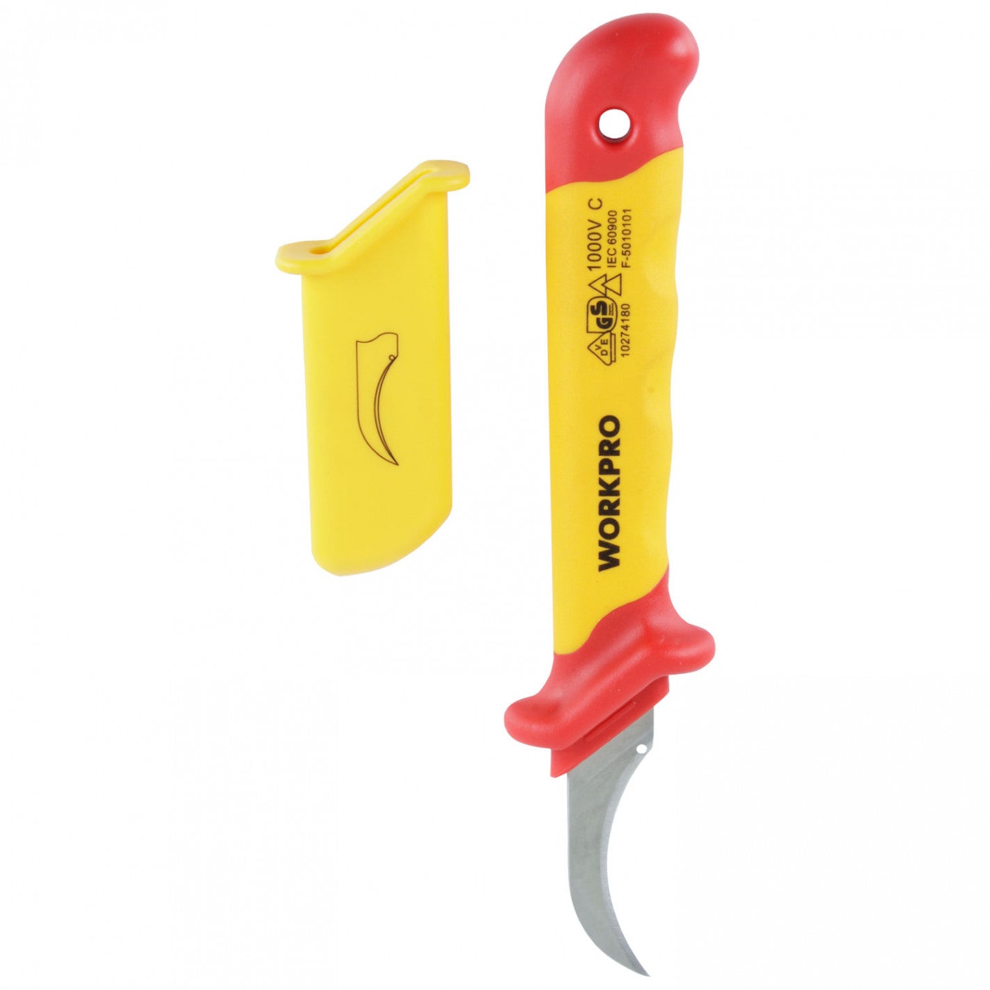 CUCHILLO CORTA CABLE GANCHO LARGO AISLADO 50x180mm 1000V VDE - WORKPRO