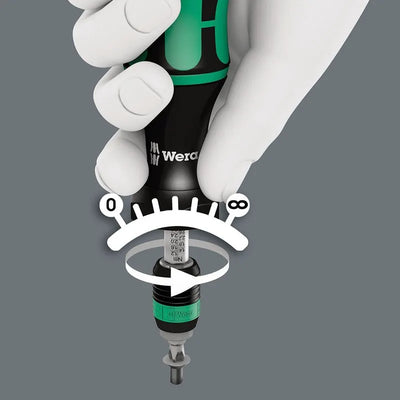 Destornillador dinamométrico Serie 7400 Kraftform ajustable (1.2-30 Nm) con porta-puntas Rapidaptor de cambio rápido Wera