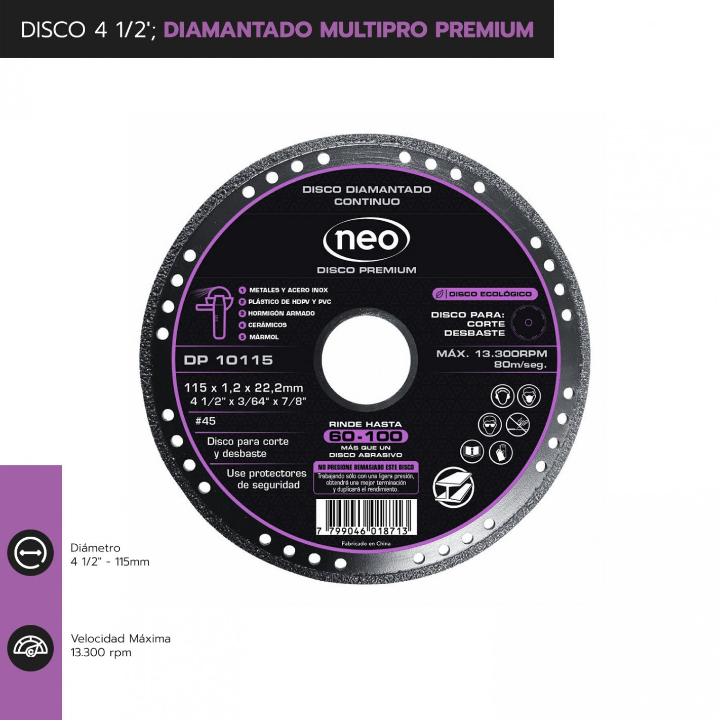 DISCO 4 1/2" DIAMANTADO MULTIPRO PREMIUM DP 10115 (10115) - NEO