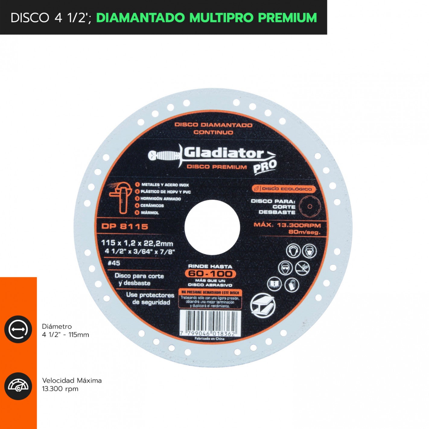 DISCO 4 1/2" MULTIPROPOSITO PREMIUM DP 8115 (8115) - GLADIATOR