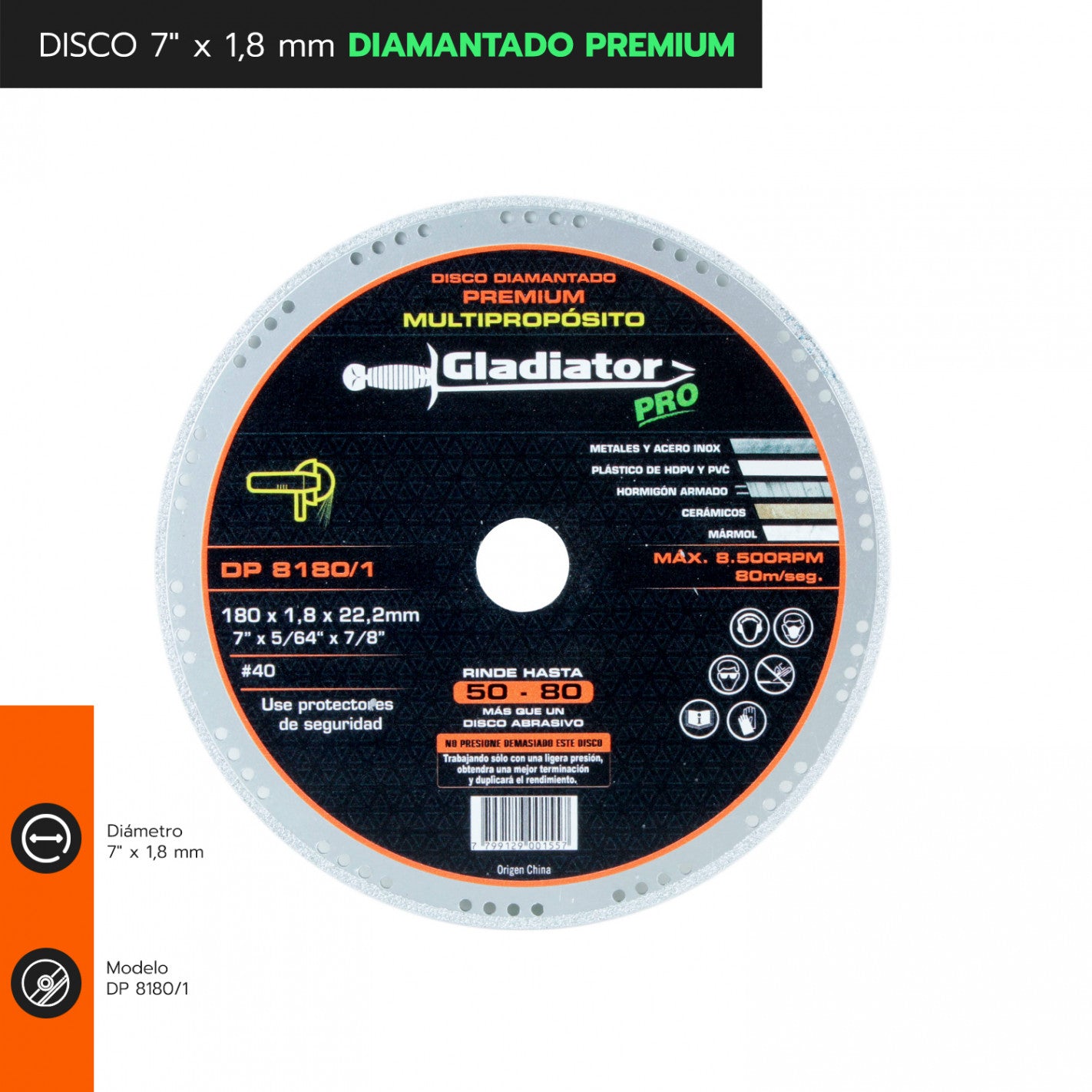 DISCO 7" x 1,8 mm DIAMANTADO PREMIUM DP 8180/1 (8180) - GLADIATOR