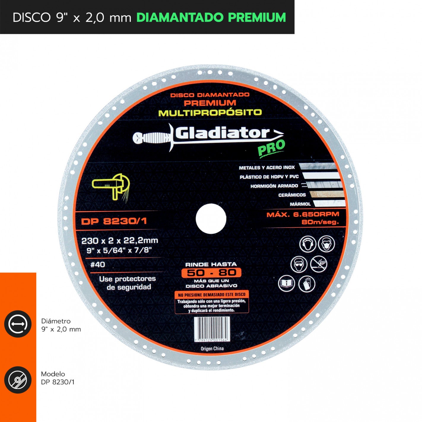 DISCO 9" x 2,0 mm DIAMANTADO PREMIUM DP 8230/1 (8230) - GLADIATOR