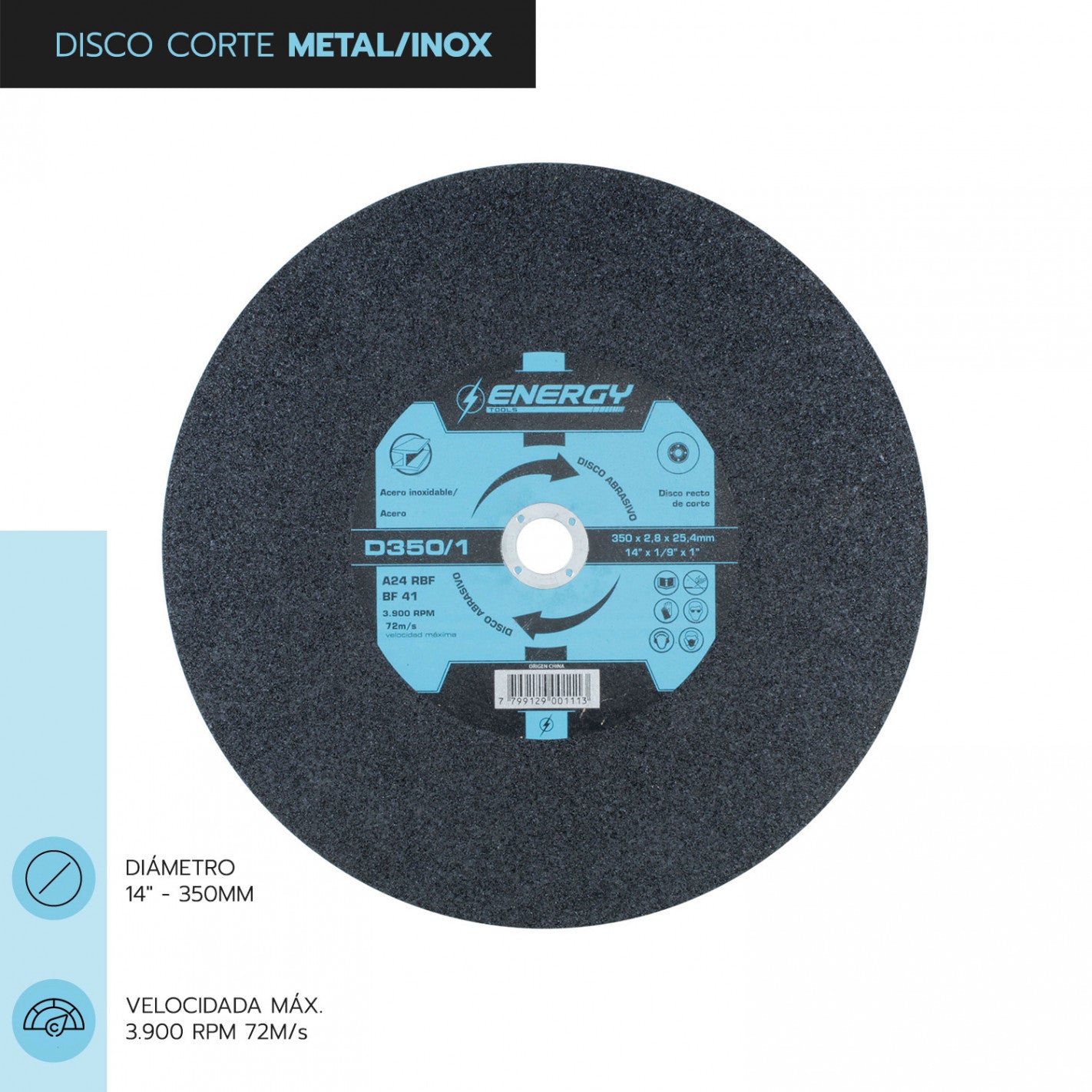 DISCO CORTE 14" x 3,2mm METAL/INOX D350/1 (D350) - ENERGY