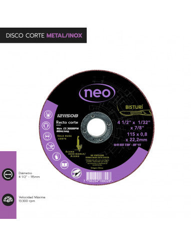 DISCO CORTE 4 1/2" x 0.8mm METAL/INOX 1211508 (1211508) - NEO