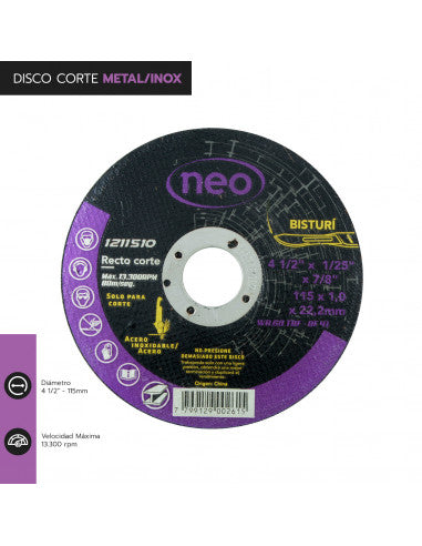 DISCO CORTE 4 1/2" x 1,0mm METAL/INOX 1211510 (1211510) - NEO