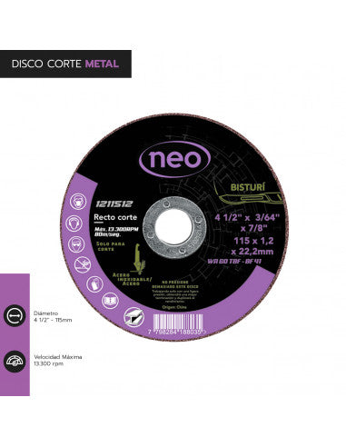 DISCO CORTE 4 1/2" x 1.2mm METAL INOX 1211512 (1211512) - NEO