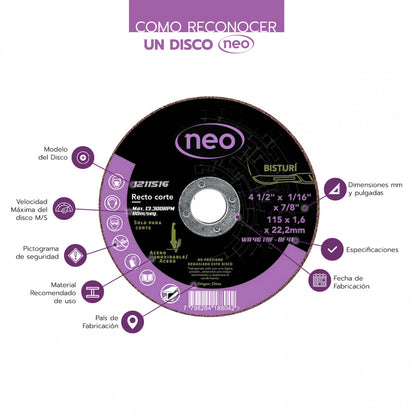 DISCO CORTE 4 1/2" x 1.6mm METAL/INOX 1211516