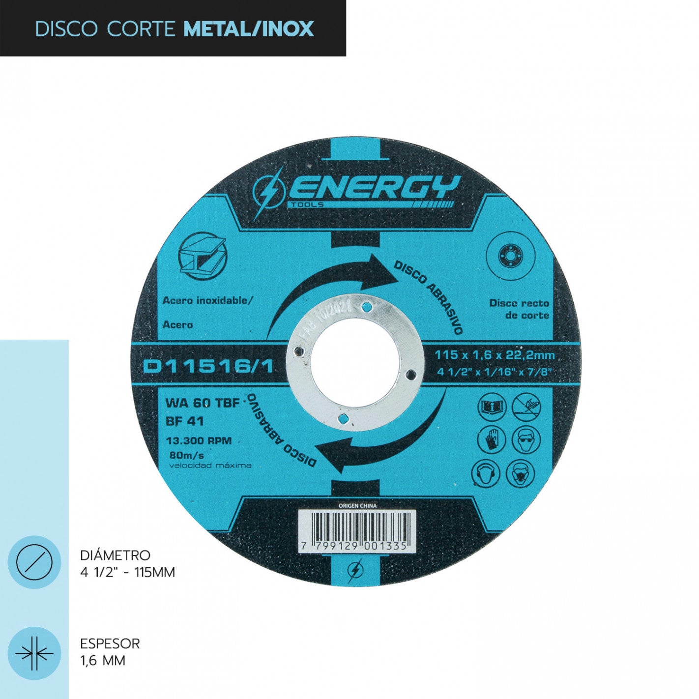 DISCO CORTE 4 1/2" X 1,6mm METAL/INOX D11516/1 (D11516) - ENERGY