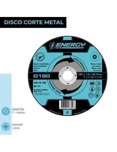 DISCO CORTE 7" x 1.6mm METAL/INOX D180 (D180) - ENERGY