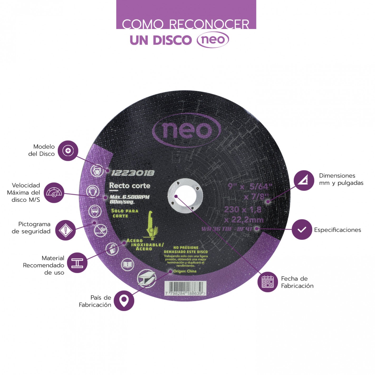 DISCO CORTE 9" x 1.8mm METAL/INOX 1223018