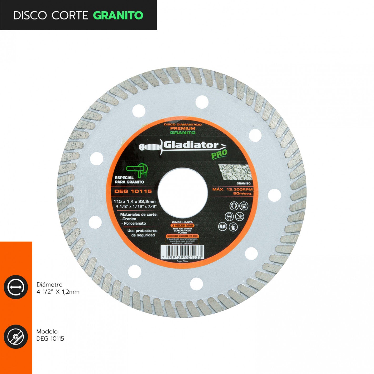 DISCO CORTE GRANITO 4 1/2" x 1,2mm DEG 10115 (10115) - GLADIATOR