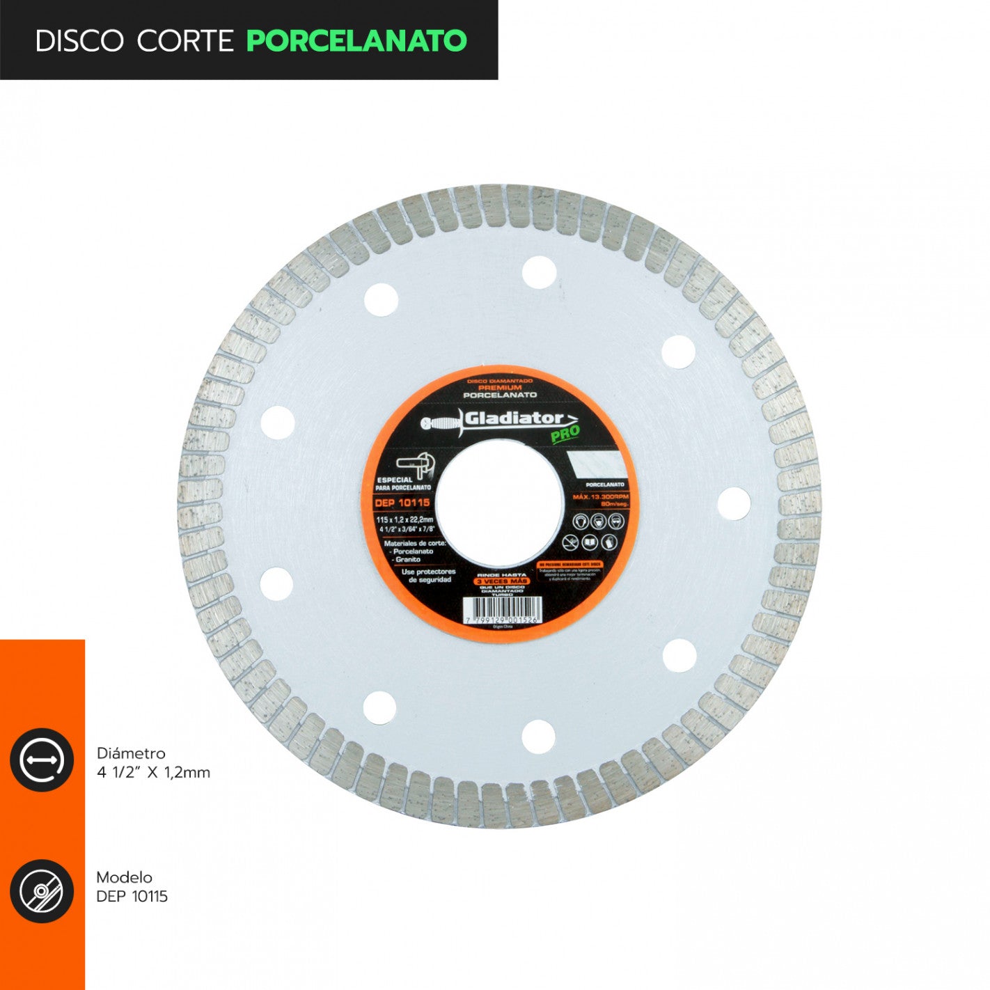 DISCO CORTE PORCELANATO 4 1/2" x 1,2mm DEP 10115 (10115) - GLADIATOR