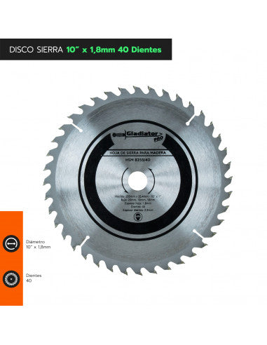 DISCO DE SIERRA 10 x 18mm 40 DTES HSM 8255/40 - GLADIATOR