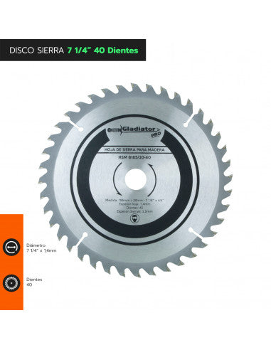 DISCO DE SIERRA 7 1/4" x 1,4mm 40 DTES HSM 8185 (8185) - GLADIATOR
