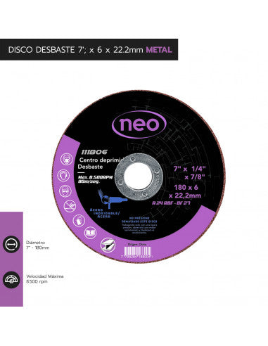 DISCO DESBASTE 7" x 6 x 22.2mm METAL 111806 (111806) - NEO