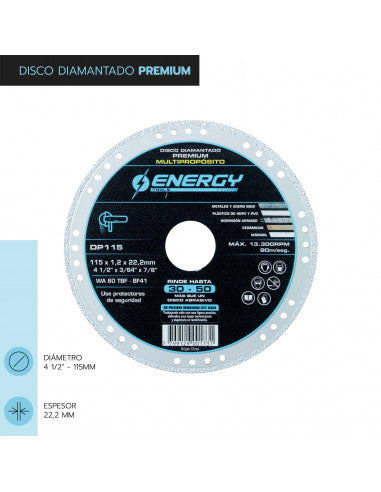DISCO DIAMANTADO PREMIUM 4 1/2" x 1,2 mm DP 115 (PREMIUM) - ENERGY