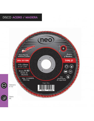 DISCO FLAP 4 1/2" ACERO / MADERA GR 80 DFA 1011580 (1011580) - NEO
