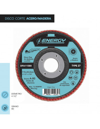 DISCO FLAP 4 1/2" ACERO / MADERA GR 80 DFA 11580 (11580) - ENERGY