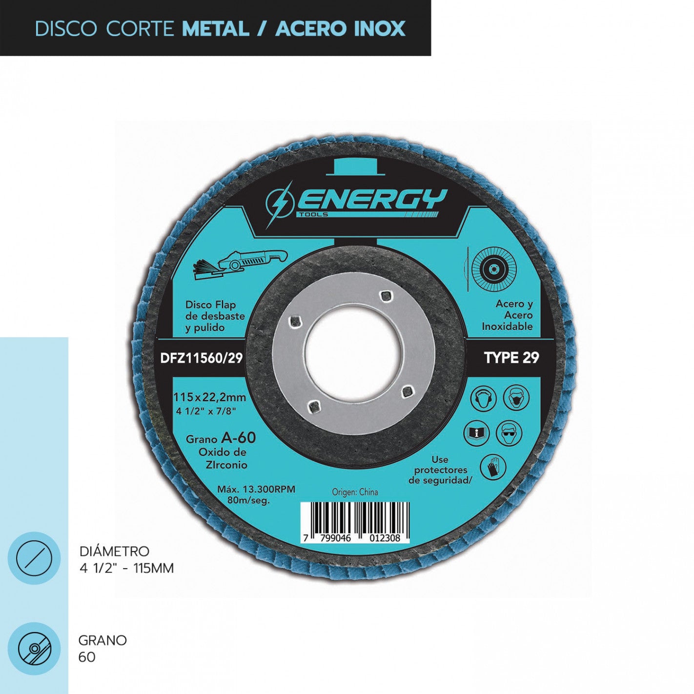 DISCO FLAP 4 1/2" METAL / ACERO INOX GR60 DFZ 1156 (1156) - ENERGY