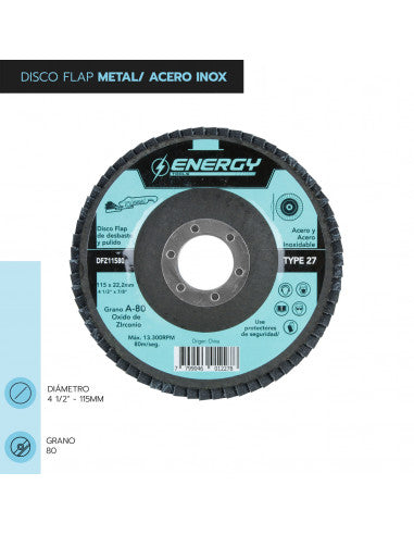 DISCO FLAP 4 1/2" METAL / ACERO INOX GR80 DFZ 1158 (1158) - ENERGY