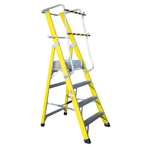 ESCALERA FIBRA VIDRIO PLATAFORMA 4 PELDA OS CON BARANDA DOBLE