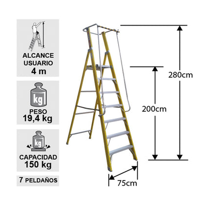 ESCALERA FIBRA VIDRIO PLATAFORMA 7 PELDA OS