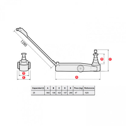 GATA HIDRONEUMATICA 25 Toneladas Corta N25
