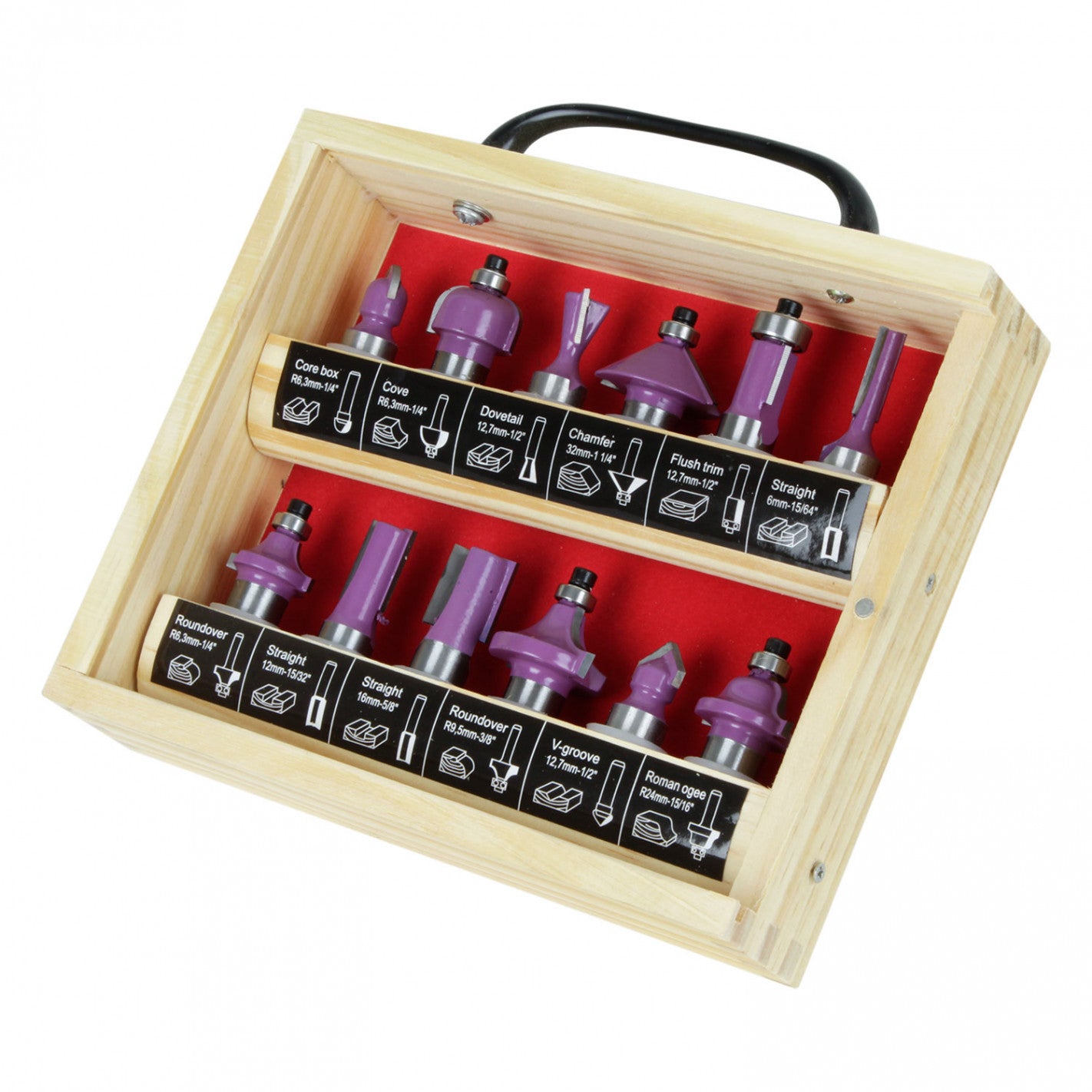 JUEGO 12 FRESAS EJE 1/2" Caja de madera (madera) - NEO