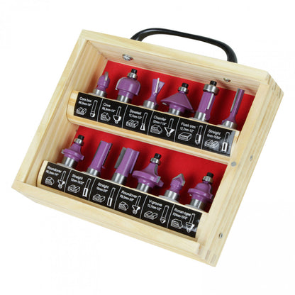 JUEGO 12 FRESAS EJE 1/2" Caja de madera