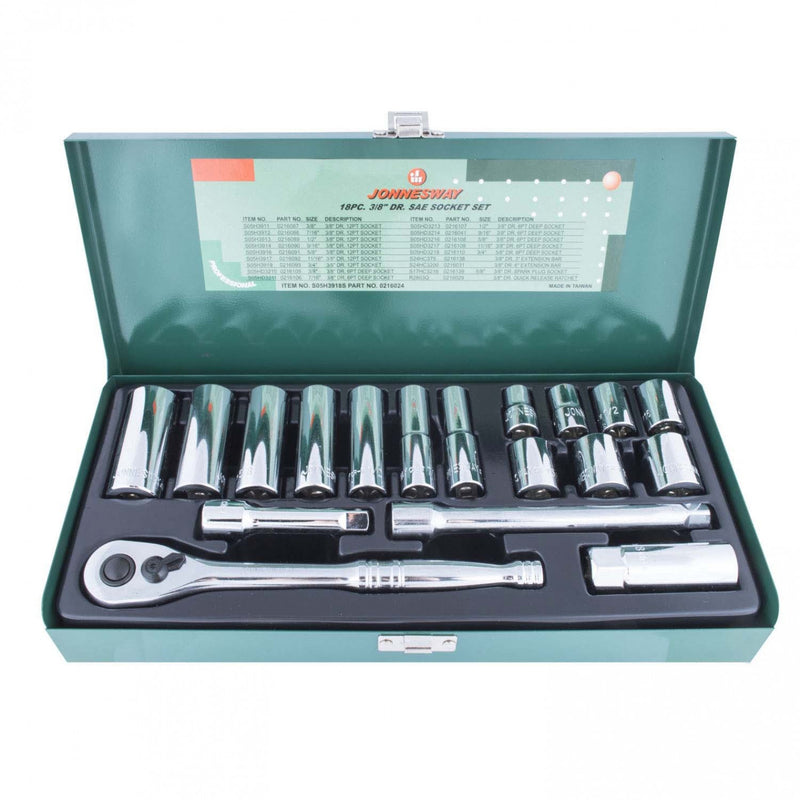 JUEGO de DADOS 3/8 18 piezas S05H3918S - JONNESWAY