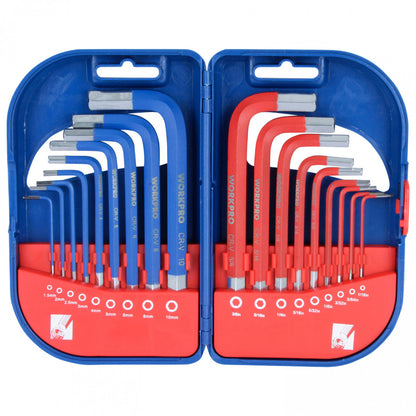 JUEGO DE LLAVES HEXAGONALES PUNTA PLANA 18 PIEZAS