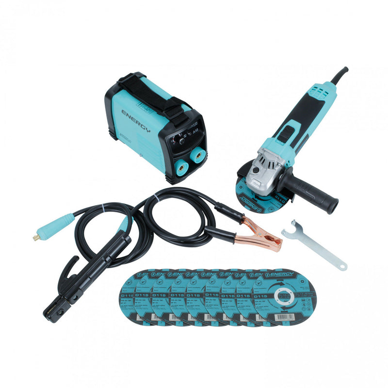 KIT SOLDADORA INV ARCO 140amp +ESMERIL+10 DISCOS